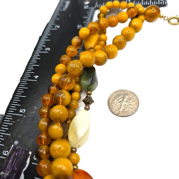 Vintage Multi Strand Beaded Necklace Moonglow Lucite 18" Retro Yellow Orange - Picture 6 of 8